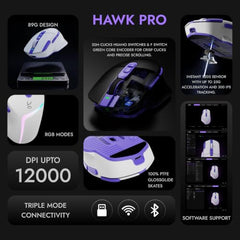 Kreo Hawk Gaming Mouse with Programmable Buttons & RGB Lighting | Top Pixart Sensor | Adjustable DPI with 1.5m Long Braided Cable and Optical Sensor | Lightweight & Durable (Hawk- Black)