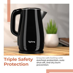 Lifelong Electric Kettle 1.5 Litre | 1350W Kettle | 304 Stainless Steel Inner Body | Cool Touch Body | Auto Shut-Off |Overheat Protection | Wide Mouth for Easy Cleaning | 360 degree Cordless Operation