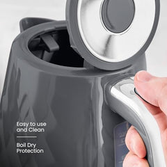 Tower Electric Kettle 1.7L Metal Body Auto Shut-Off 360° Base Blue | 1.7L capacity, 1350W rapid boil, full metal body, auto shut-off and boil-dry protection, 360-degree swivel power base