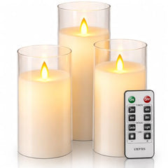 Flameless LED Pillar Candle Set of 2 | Acrylic Fiber Glass | Dancing Faux Wick | Remote Control with Battery Operated 3 AA | Home Décor & Gifting | 3" D x 6" H | Red