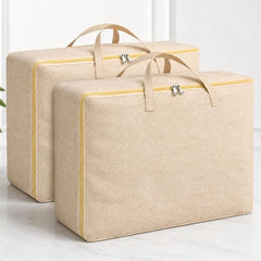 SITTELLA 2 Pack Large Foldable Storage Bags 58 L | Fabric Storage Organizer Box with Zip | Blanket, Quilt & Household Item Storage | Space Saving Storage Container | Beige