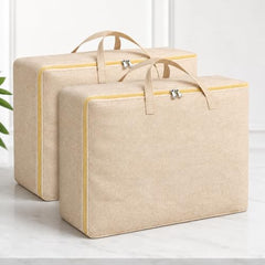 SITTELLA 2 Pack Large Foldable Storage Bags 58 L | Fabric Storage Organizer Box with Zip | Blanket, Quilt & Household Item Storage | Space Saving Storage Container | Beige