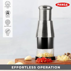 PANCA Garlic Press Chopper Stainless Steel Manual for Garlic & Ginger | Stainless steel manual hand press with clear chamber for garlic, ginger, onion and chilli; compact kitchen food prep tool
