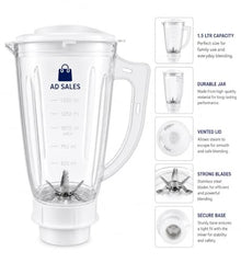 1.5 Litre Plastic Juicer Mixer Grinder Jar with Lid | Heavy Duty Transparent Blender Jar| pack of 1