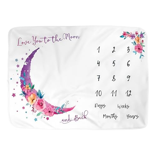 MOMISY Milestone Blanket for Baby, Light and Thin Flannel Blanket Background for Baby New Born Blanket Photoshoot Props (Moon Purple, 135 * 100 CM)