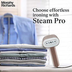 Morphy Richards SteamPro 1300 W Handheld Garment Steamer | With 130ml Detachable Water Tank | Foldable & Lightweight | Champagne Gold