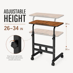 Amazon Basics Adjustable Sofa Side Table with Wheels, Portable Bedside Table for Bed and Sofa, Rolling Study Desk, Height Adjustable 26-34 Inch, 23.5 x 15.5 Inch Top Brown