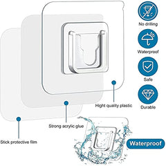 AMIQUS 10 Pcs Hevy Duty Self Adhesive Hook for Hanging Kitchen Item and Other Stainless Steel, Gold Waterproof, Strong Towels, Keys, Utensils,Robes Double-Sided Transparent (Double Claw V Shape)