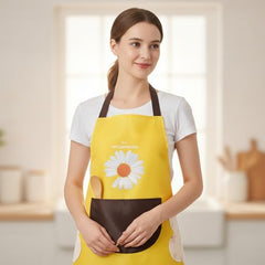 MOMISY Waterproof Kitchen Apron, Cooking Apron with Large Front Pocket, Daisy Print Design (Yellow)