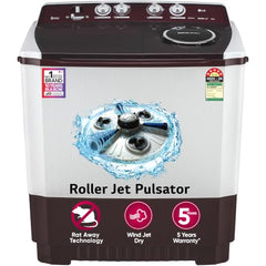 LG 10.5 kg, 5 Star, Roller Jet Pulsator with Soak, Wind Jet Dry Technology, Semi-Automatic Top Load Washing Machine (P105ASRAZ, Burgundy, Rat Away & Smart Filter)