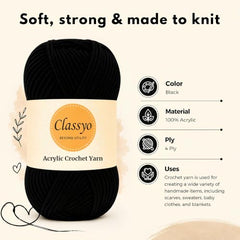 Classyo Acrylic Yarn for Crocheting (100gms x 1 Ball, 4ply) | Soft Wool Crochet Thread | Acrylic Hand Knitting Yarn | Wool for Crochet | For Sweater, Scarf, Hat, Baby Clothes, Purse, Gift Bags and DIY Crafts (Butter, Pack of 1)