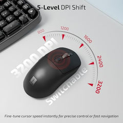 iBall GLIDR S200 Wireless Office Mouse with Software, Very Light Weight, Tri Mode (2.4GHz, BT, Wired), 5-Level Up to 3200 DPI, 6 Buttons, Type C Built-in Battery, Auto Sleep, High Precision (Black)