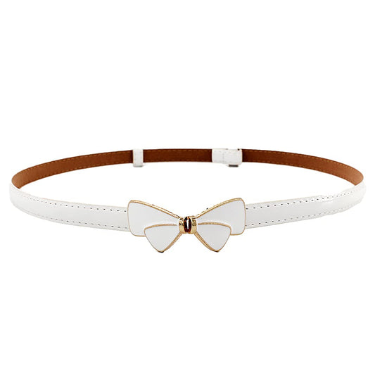 SYGA Women's Bow Knot Skinny Stretchy Leather Thin Belt, White (Pack of 1)