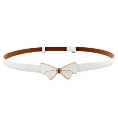 SYGA Women's Bow Knot Skinny Stretchy Leather Thin Belt, White (Pack of 1)