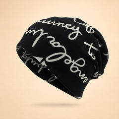 MOMISY Women Unisex Winter Beanie Hat & Neck Warmer | Knitted Multifunctional Scarf Cap with Letter Print | Warm Pullover Hat (in, Alpha, Free Size, BlackLetter)