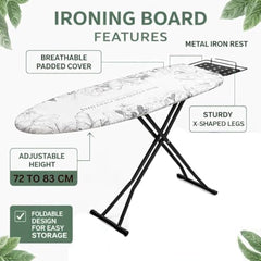 STEFFAN Heavy Duty Vertical Ironing Board, Foldable, 19 mm Metal Bracket, Adjustable Height, Pure Cotton Cover, Lattice Design | Clothes Iron Table| Home Laundry Accessory | 111x30 cm, Pink