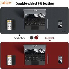 Tukzer Extended Vegan PU Leather Mouse Pad Desk mat Smooth Reversible Dual Color Splash Proof Anti Fray Stitched Edges Non-Slip Mousepad for Laptop Notebook Gaming Computer(Blue & Yellow 90CM X 45CM)