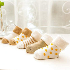 MOMISY 5 Pairs Tube Socks for children Toddlers Infant Baby Girl Boys (Cream, 0 Months to 6 Months)