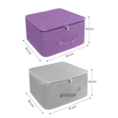Storite 2 Pack Nylon Wardrobe Bag Underbed Cloth Storage Organizer | Moisture Proof Storage Bag, Storage box for Clothes Saree Bags, Zippered Closure & Handle - Magenta,37x34x23 cm