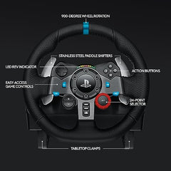 Logitech G29 Driving Force Racing Wheel and Floor Pedals, Real Force Feedback, Stainless Steel Paddle Shifters, Leather Steering Wheel Cover for PS5, PS4, PC, Mac - Black