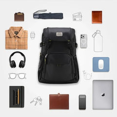 HARISSONS RHINO Laptop Backpack | 30L | Fits 15.6” Laptop | 420D PU-Coated Polyester & Vegan Leather | Office, Commute & Travel | Laptop Protection, Trolley Sleeve, Organizer (Grey)