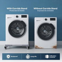 Corvids Adjustable Washing Machine Stand with 25mm Stainless Steel Tube | 2-Year Warranty | Refrigerator, Air Cooler & Dishwasher Trolley, 360° Rotating Lockable Wheels, 150 KG Capacity (Grey)