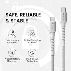 Portronics Konnect X 60W Type C to Type C Unbreakable Nylon Braided Cable, 1M Fast Charging Cable for iPhone 15 series, iPad, Samsung Galaxy & other Type C Devices(Black)
