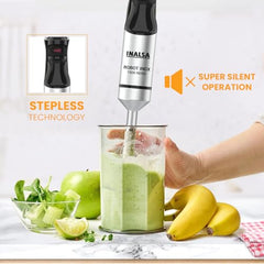 INALSA Hand Blender 1500 W|Silent DC Copper Motor|European Stepless Variable Speed Design| X.Large 1L Chopper|Unique Potato Masher| Detachable| Stainless Steel-Robot INOX 1500 StepUp