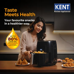 KENT Digital Air Fryer 5L | 1400W | Bake, Grill & Roast | Up to 80% Less Oil Usage | 8 Preset Menu | Rapid Heat Circulation | Digital Display & Touch Control Panel | Glass Window with in built Light