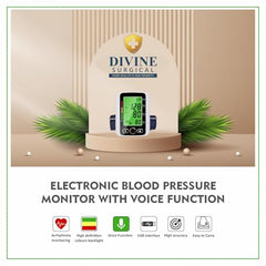 DIVINE SURGICAL Automatic Blood Pressure Monitor DVBP-04 | Large Display, Digital BP Machine with Voice, One-Touch Use, Accurate Cuff Sphygmomanometer, Home BP Monitor for Adults, Elderly, Patients