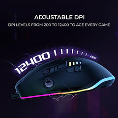 Kreo Hawk Gaming Mouse with Programmable Buttons & RGB Lighting | Top Pixart Sensor | Adjustable DPI with 1.5m Long Braided Cable and Optical Sensor | Lightweight & Durable (Hawk- Black)