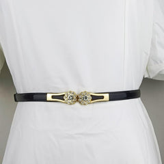 SYGA Women Leather Belt Thin Skinny Metal Buckle WaistBelt 22-36 Waist Belt(Bleck)