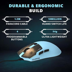 EvoFox Ghost X Pro Tri-Mode Wireless Gaming Mouse with RGB Charging Dock, 54g Ultra-Lightweight, 30,000 DPI Instant S312 Sensor, 8000Hz Polling, 100M Huano Switches, Dual Bluetooth, 2.4GHz, Wired