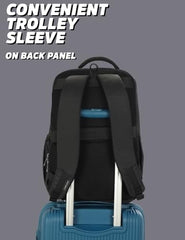 Lavie Sport 45cm Pioneer 24 Litres Laptop Backpack with Trolley Sleeve For Men & Women|Vegan Leather|Office Travel Backpack|Front organizer|Bottle Holder|Fits upto 14" Laptop