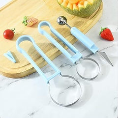 MOMISY Melon Baller Scoop Set, Professional 4 in 1 Stainless Steel Fruit Carving Tools Set,Fruit Scooper Seed Remover Watermelon Knife for Dig Pulp Separator (4 in 1 Scoop) (Sky Blue)