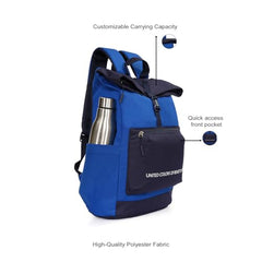 United Colors of Benetton Grand Slam 30L Roll-Top Backpack - Blue+Navy Color | Fits 14-inch Laptop | Secure Buckle Closure for Travel & Gym with 1-Year Warranty