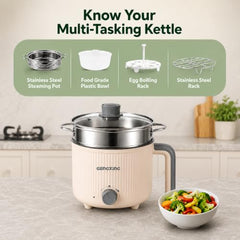 Multipurpose Electric Kettle with Steamer 1.2L | Egg Boiler, Tea & Coffee Maker, Vegetable Steamer | Variable Temperature Control | Double Layer Insulated Body | Wide Mouth | 600W Fast Heating