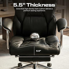 DROGO Emperium Office Chair for Work from Home 400LBS | Ergonomic Executive Boss Chair with PU Leather,High Back, Spacious Cushion Seat & Pumping Lumbar Support | Premium Metal Base & Footrest (White)