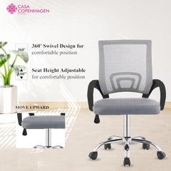 Casa Copenhagen Mesh Mid Back Office/Study/Computer/Revolving/Desk Chair for Work from Home -Metal Base, Height Adjustable Seat - Milange Grey & Black Handle