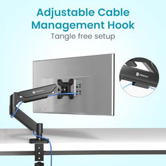 Portronics Aerolift Solo Gas Spring Monitor Arm, Desk Mount for 13–32 Inch Screens, VESA 75x75 & 100x100 mm, Full Motion Tilt/Swivel/Rotation, C-Clamp & Grommet Installation, Aluminium Build