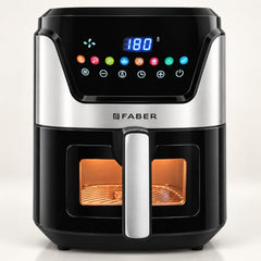 Faber 6L 1500W Digital Air Fryer | Fry, Bake, Roast, Toast, Defrost, Grill & Reheat | 85% Less Oil, 360° Air Cooking|8-Preset Menu,LED Display&Touch Control, Non-Stick Pan,View Window|FAF 6.0L NEO BK