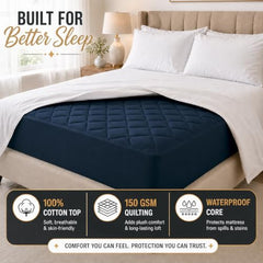 Cloth Fusion Cotton Waterproof Mattress Protector, King 78x72 in | Navy Blue,100% Cotton Top, 150 GSM Polyfill, Leakproof TPU, Hypoallergenic, Elastic Fit, Quilted Bed Cover Protector