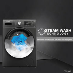 Whirlpool Smart Choice 9 Kg Steam Wash Technology 5 Star Inverter Front Load Fully Automatic Washing Machine with In-Built Heater (SUPREME CARE 9014-E, Midnight Grey, 100+ Tough Stains, 1400 RPM)