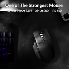 Keychron M6 Silent Wireless Gaming Mouse, 1000Hz Polling, Bluetooth 5.3/2.4GHz/Wired, PixArt 3311 Optical Sensor up to 12,000 DPI, Lightweight 3.03 oz(86g), Programmable, for Windows/Mac/Linux – Black