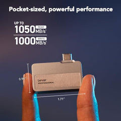 Lexar 1TB Professional Go Portable SSD, Supports Apple ProRes, Up to 1050MB/s Read & 1000MB/s Write, USB 3.2 Gen 2, Rugged, Compatible with iPhone 15 Series, PC & Mac (LSL400X001T-RNSNU)