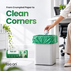 Tag On Garbage Bags | 300 Pcs | Medium - 19 x 21 Inches | 30 Bags x 10 Rolls | Green | Dustbin/Trash Bags with Detachable Drawstrings | For Dry & Wet Waste Garbage Bag