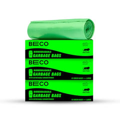 Beco Eco-Friendly Garbage Bags | 45 Pcs | Large- 24 x 32 Inches | 15 Bags x 3 Rolls | Green | Dustbin/Trash Bags with Detachable Drawstrings | For Dry & Wet waste