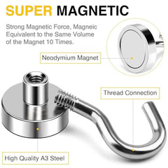 RULOKSHA Heavy Duty Magnetic Hooks, Holds Up to 13.6 kg (30 lbs), Strong Neodymium Rare Earth Magnets with Nickel Coating for Kitchen, Refrigerator, Office, Garage & Home (Silver, 3)