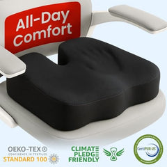 Grin Health Orthopedic Coccyx Seat Cushion | Memory Foam Ergonomic Seat for Tailbone Coccyx Support, Hip, Tailbone, Sciatica & Backpain Relief for Office Chair, Car Seat, Upto 100kg (Black)