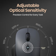 Portronics ToadGo Wireless Rechargeable Bluetooth Mouse with Thumb Rest Support, (Bluetooth + 2.4 GHz) Connectivity, Rechargeable Battery, Adjustable Dpi, Noise-Free Clicking, Wide Compatibility